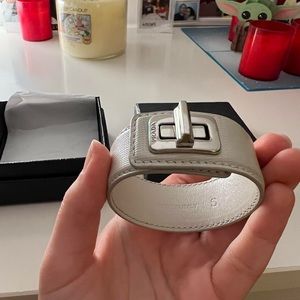 PRADA saffiano leather cuff bracelet in off white